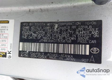 2007 Toyota Camry Ce/Le/Se/Xle из США, поврежденный, VIN JTNBE46K073058768